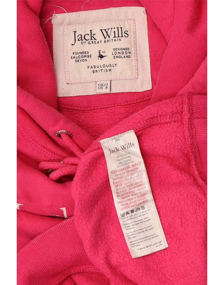 JACK WILLS Womens Oversized Crop Graphic Hoodie Jumper UK 12 Medium Pink