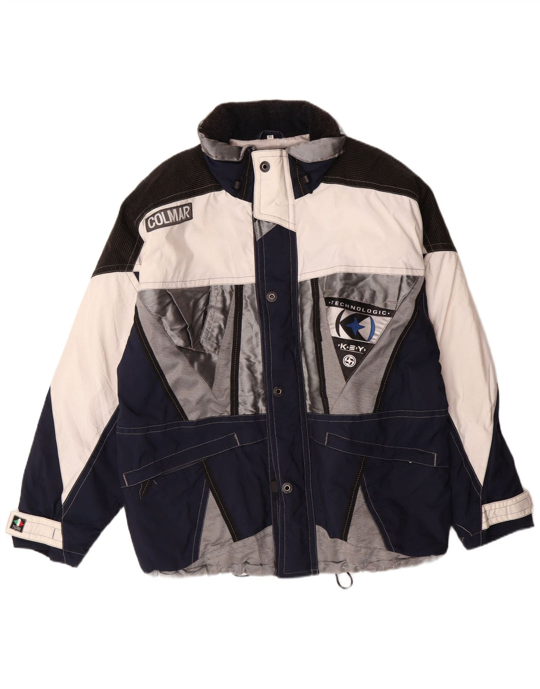 Colmar Mens Hooded Ski Jacket IT 50 Medium Navy Blue Colourblock Polyamide