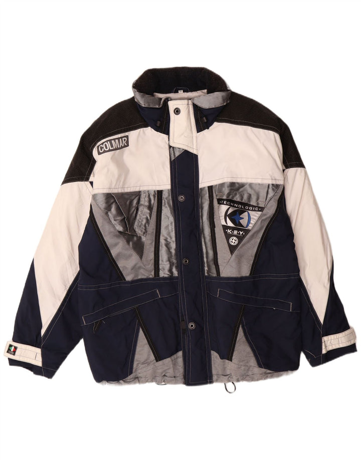 Colmar Mens Hooded Ski Jacket IT 50 Medium Navy Blue Colourblock Polyamide