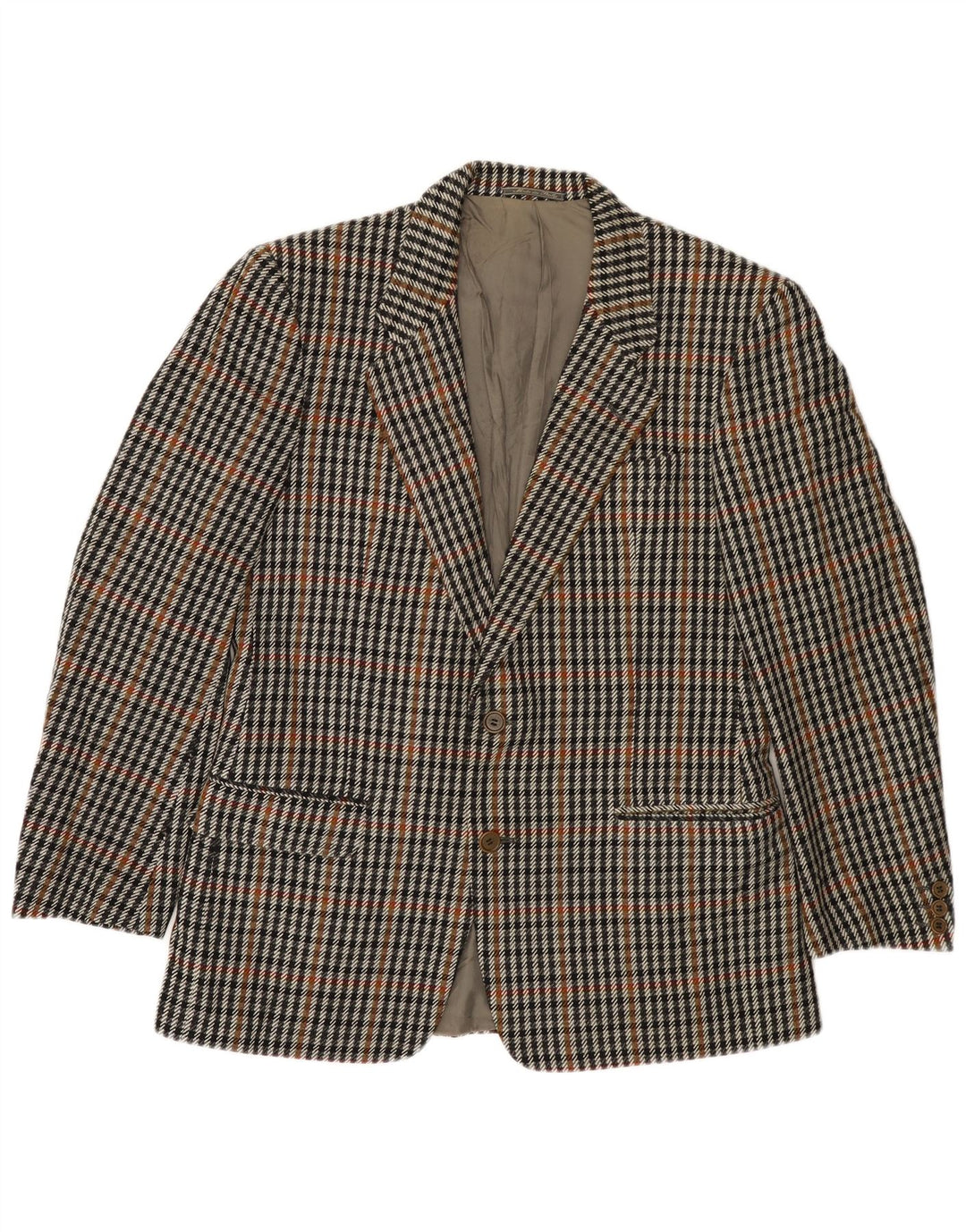 VINTAGE Mens 2 Button Blazer Jacket IT 50 Large Grey Houndstooth Wool