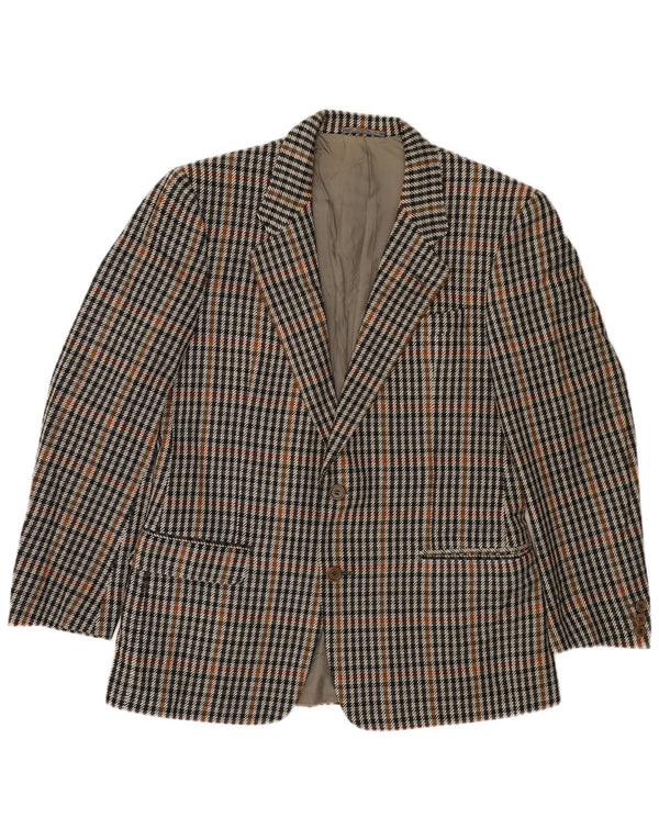 VINTAGE Mens 2 Button Blazer Jacket IT 50 Large Grey Houndstooth Wool