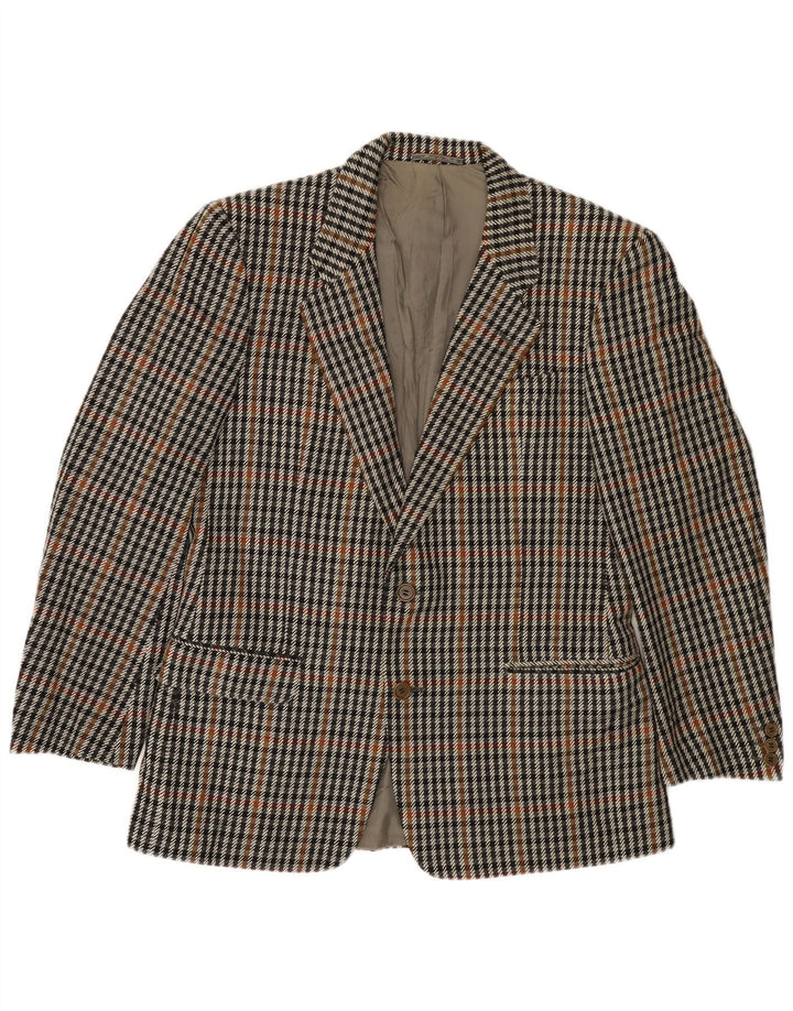 VINTAGE Mens 2 Button Blazer Jacket IT 50 Large Grey Houndstooth Wool