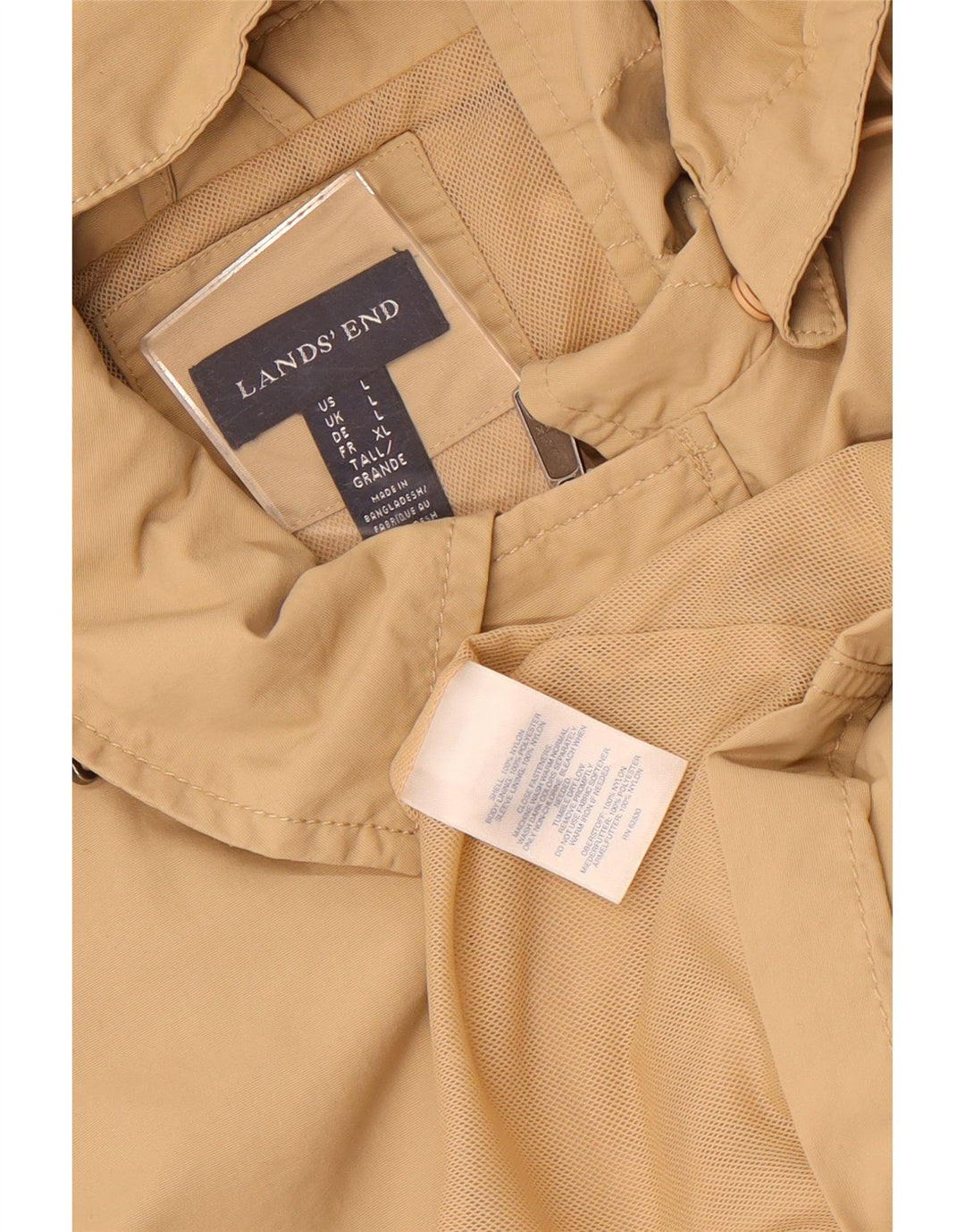 Lands End Mens Hooded Utility Jacket UK 40 Large Beige Nylon
