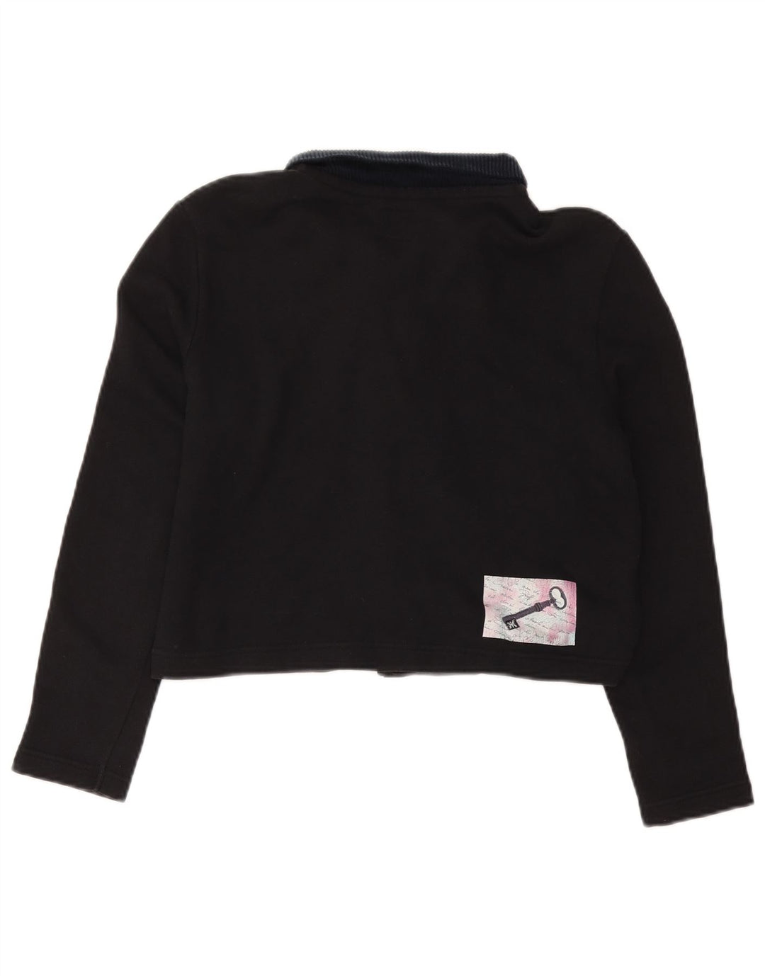 BENETTON Womens Oversized Graphic Crop Polo Shirt UK 10 Small Black