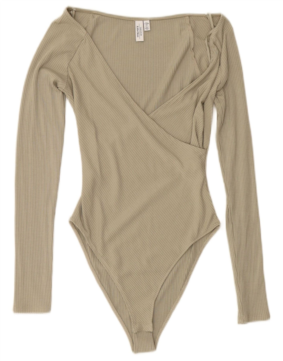 & OTHER STORIES Womens Long Sleeve Bodysuit UK 10 Small Green Modal