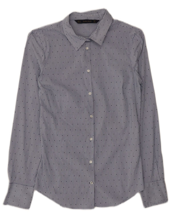 Zara Womens Shirt UK 8 Small Blue Pinstripe Cotton