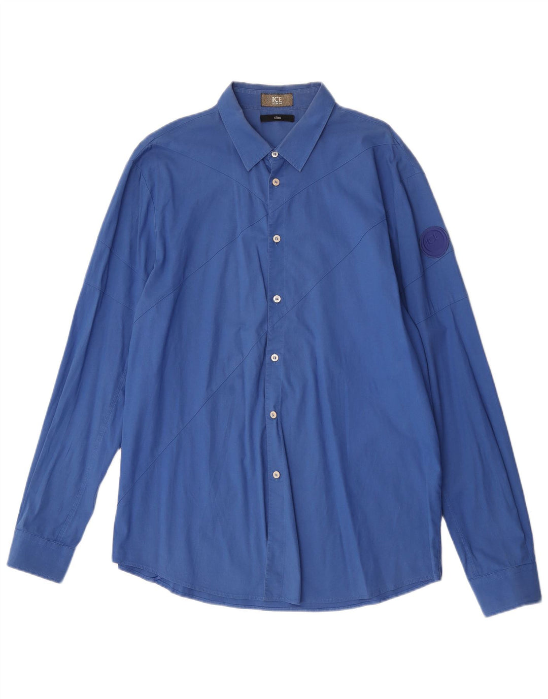 Iceberg Mens Slim Shirt XL Blue Cotton
