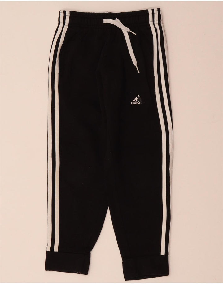 ADIDAS Boys Tracksuit Trousers Joggers 7-8 Years  Black Cotton