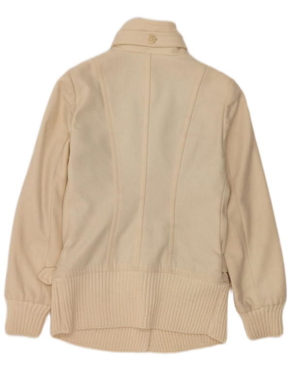 Benetton Womens Bomber Jacket IT 38 XS Off White Wool