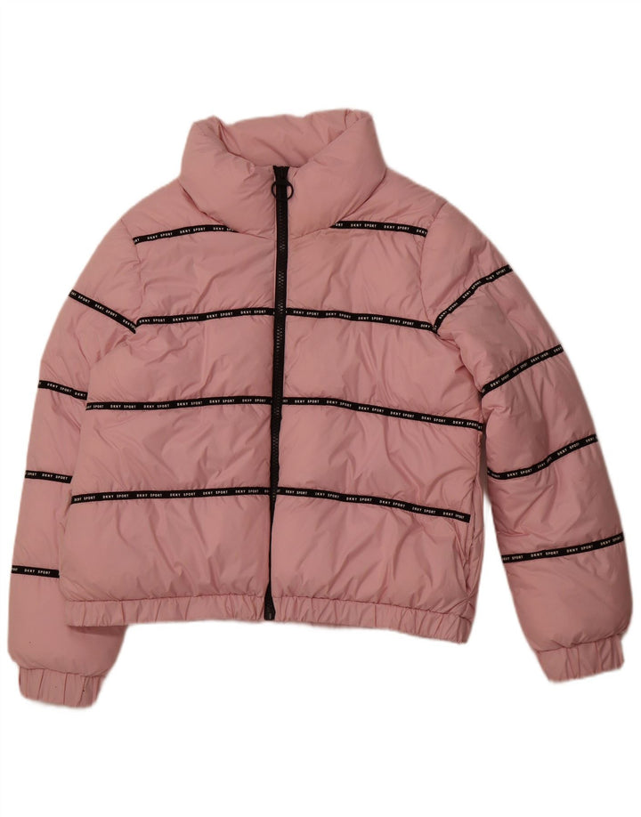 DKNY Womens Graphic Padded Jacket UK 16 Large Pink Striped Polyester