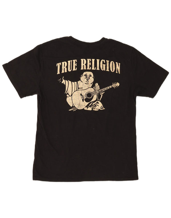 True Religion Mens Graphic T-Shirt Top Large Black Cotton