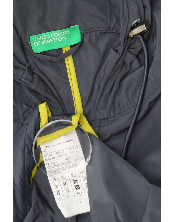BENETTON Womens Hooded Raincoat UK 10 Small Navy Blue Polyester