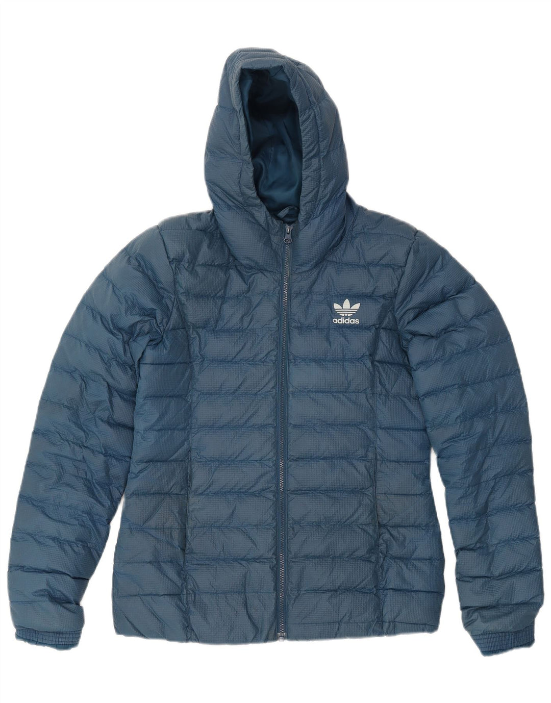 Adidas Womens Hooded Padded Jacket UK 14 Medium Blue Nylon