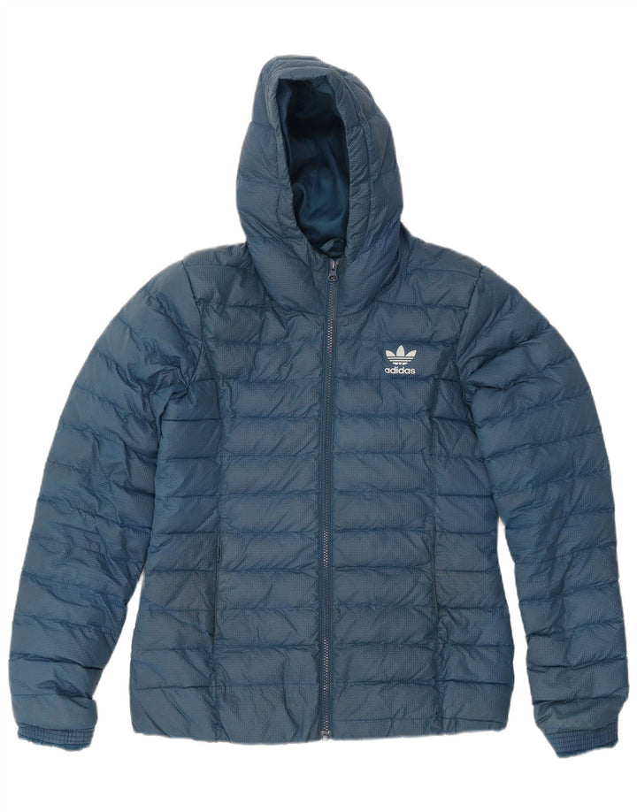 Adidas Womens Hooded Padded Jacket UK 14 Medium Blue Nylon