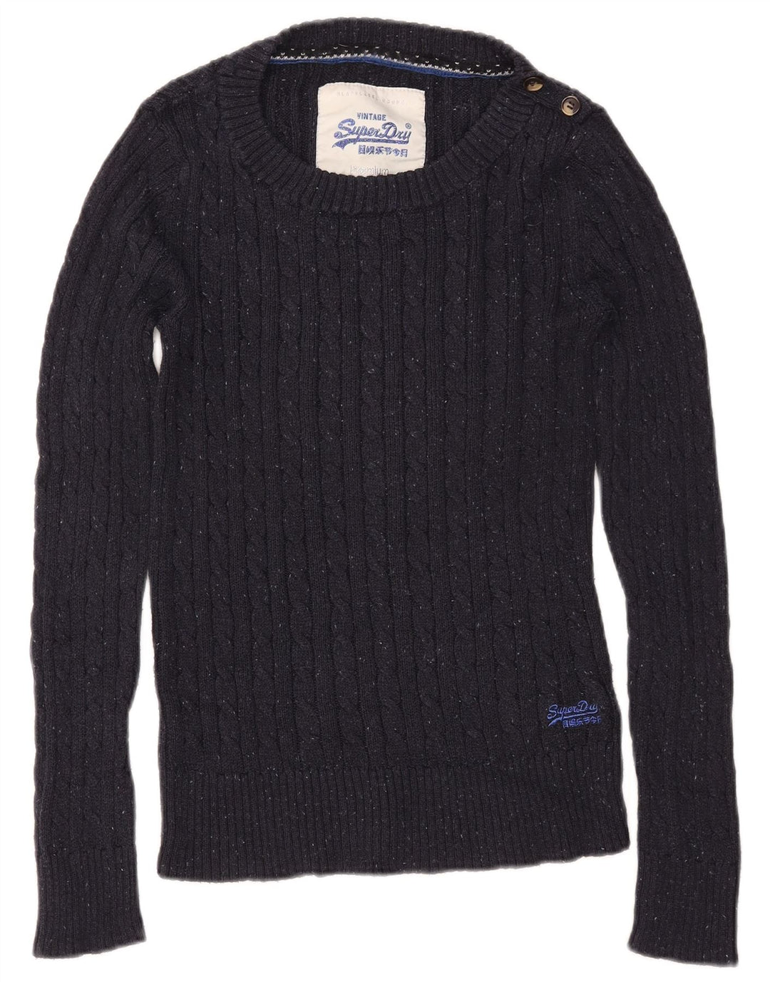 SUPERDRY Womens Boat Neck Jumper Sweater UK 12 Medium Navy Blue Cotton