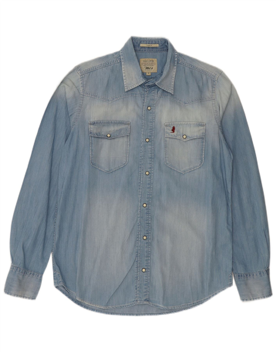 Marlboro Classics Mens Acid Wash Slim Fit Denim Shirt Medium Blue Cotton