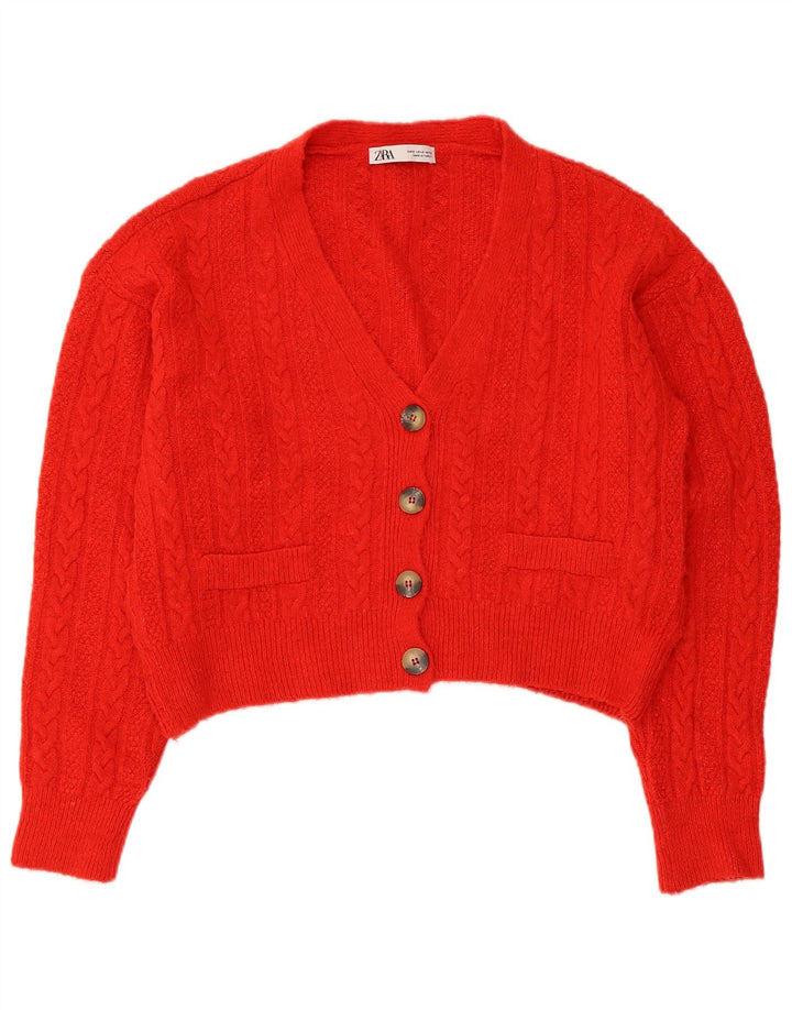Zara Womens Crop Oversized Cardigan Sweater UK 10 Small Red
