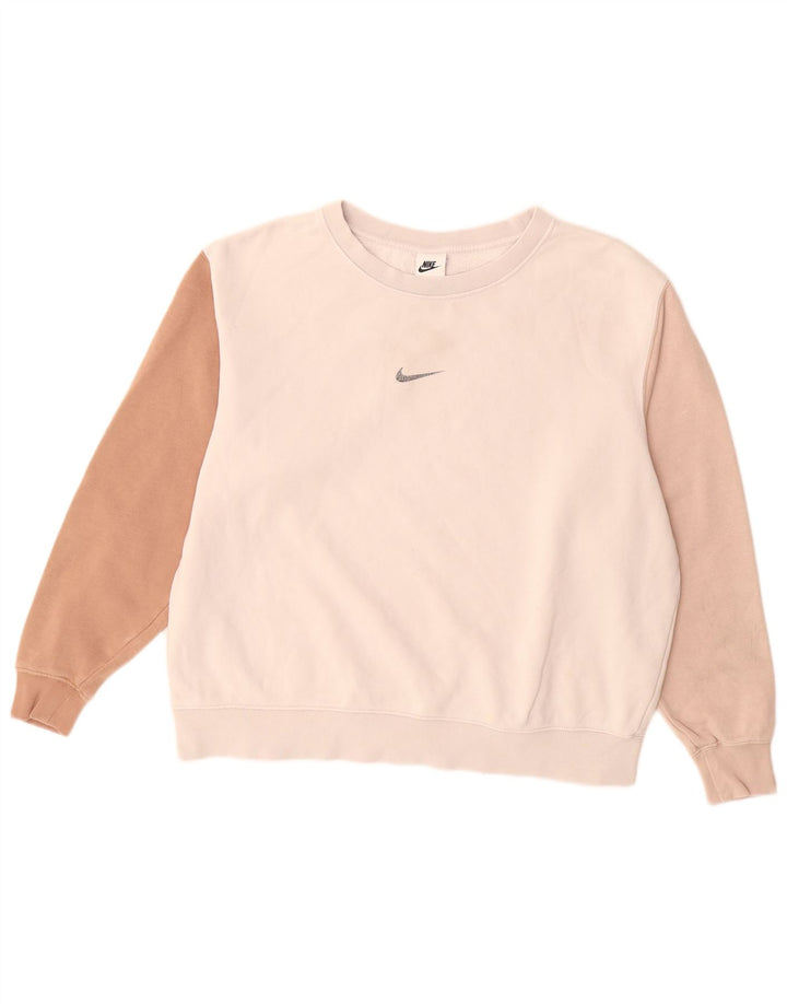 Nike Womens Sweatshirt Jumper UK 14 Medium Beige Colourblock Cotton