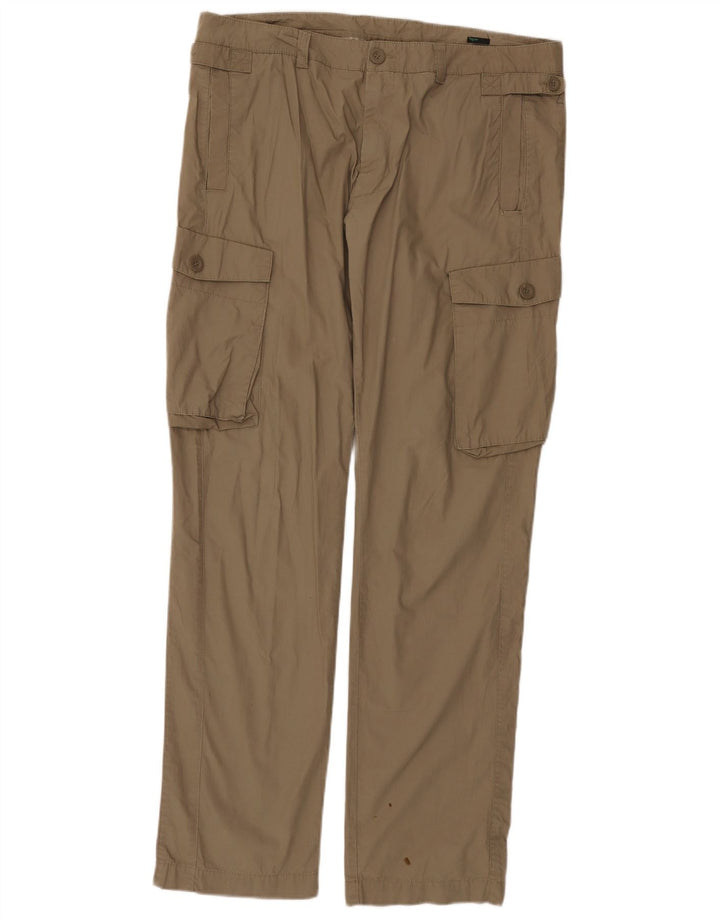 BENETTON Mens Straight Cargo Trousers IT 52 XL W38 L34 Khaki Cotton