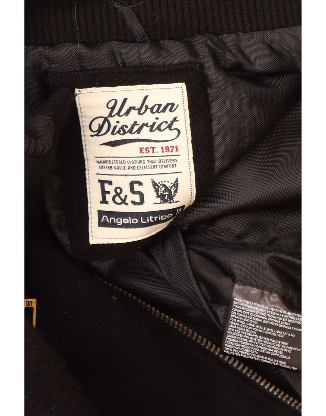 ANGELO LITRICO Mens Military Bomber Jacket UK 42 XL Black Wool