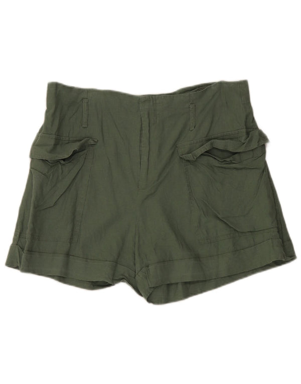Zara Womens High Waist Cargo Shorts XL W32 Green Linen