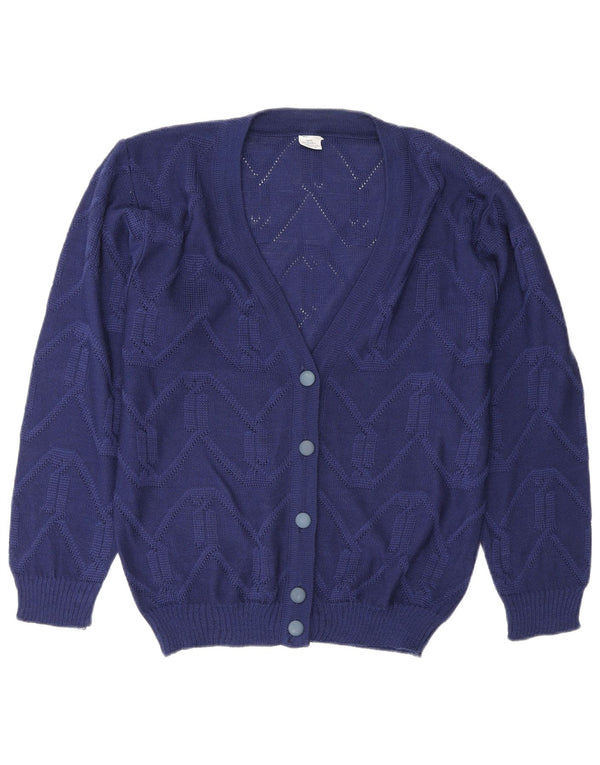 Vintage Womens Cardigan Sweater EU 38/40 Medium Blue Chevron Polyacrylic