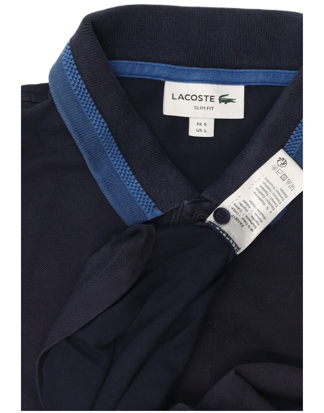 LACOSTE Mens Slim Fit Polo Shirt Size 5 Large Navy Blue Cotton