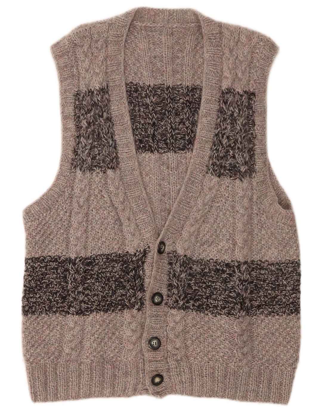Vintage Mens Sleeveless Cardigan Sweater Large Grey Colourblock