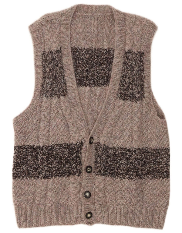 Vintage Mens Sleeveless Cardigan Sweater Large Grey Colourblock