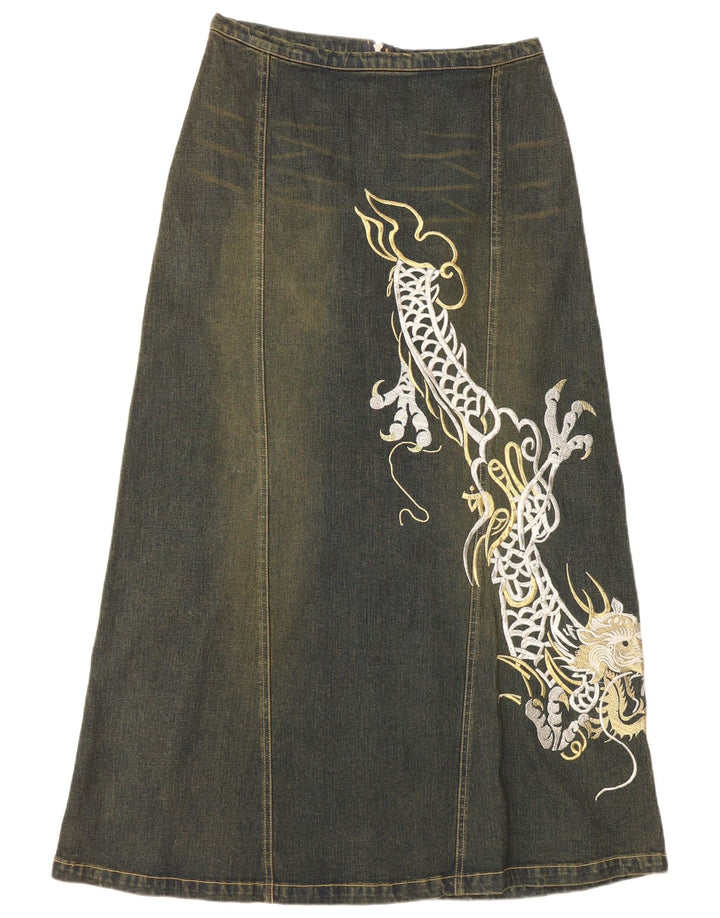 VINTAGE Womens Graphic Denim Skirt UK 12 Medium W30  Blue Cotton