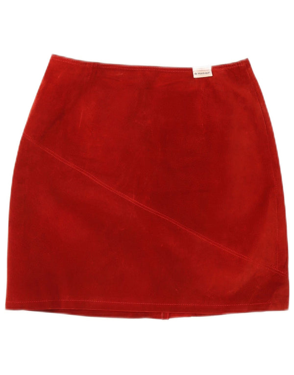 Vintage Womens Suede Mini Skirt Medium W28 Red Leather