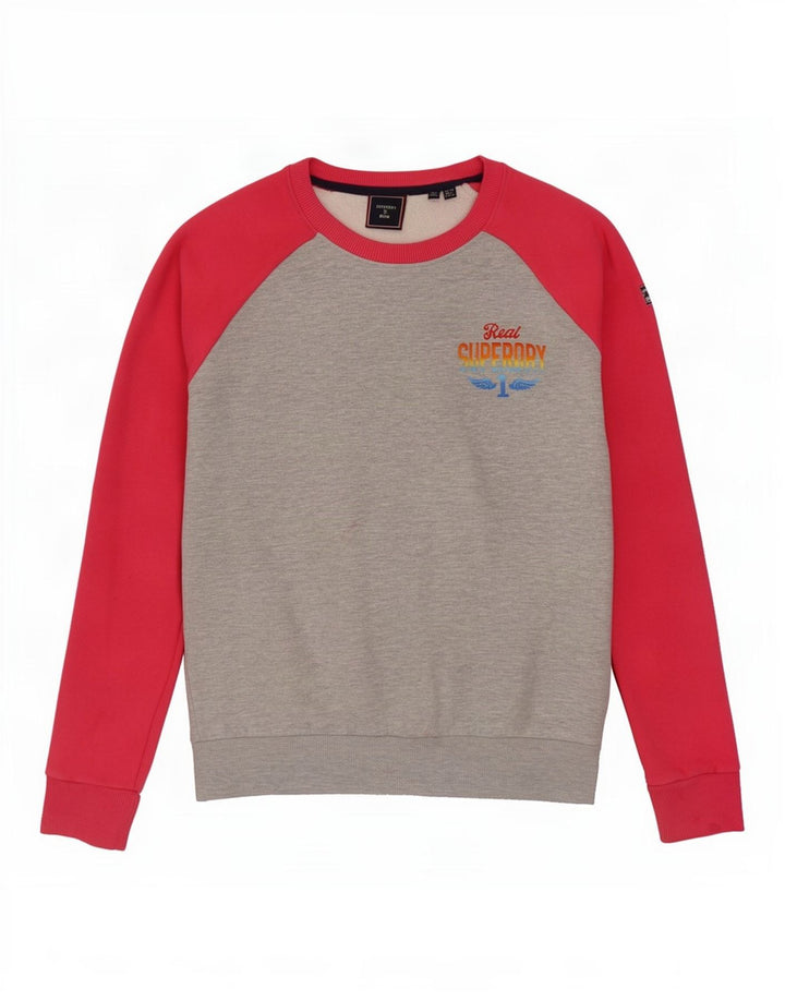 Superdry Womens Oversized Sweatshirt Jumper UK 10 Small Grey Colourblock