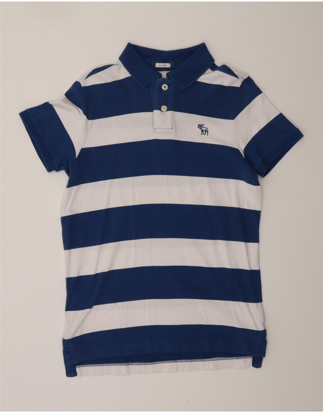 ABERCROMBIE & FITCH Mens Muscle Rugby Polo Shirt Medium Navy Blue Striped