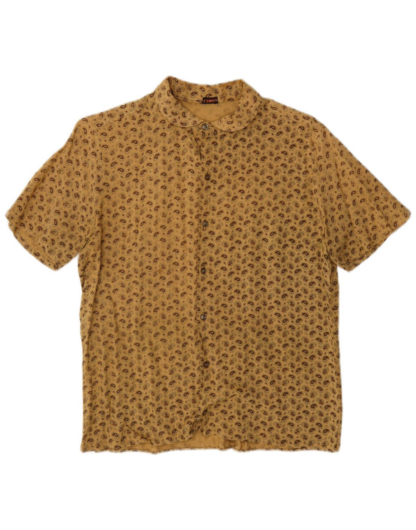 Vintage Mens Short Sleeve Shirt Medium Beige Paisley