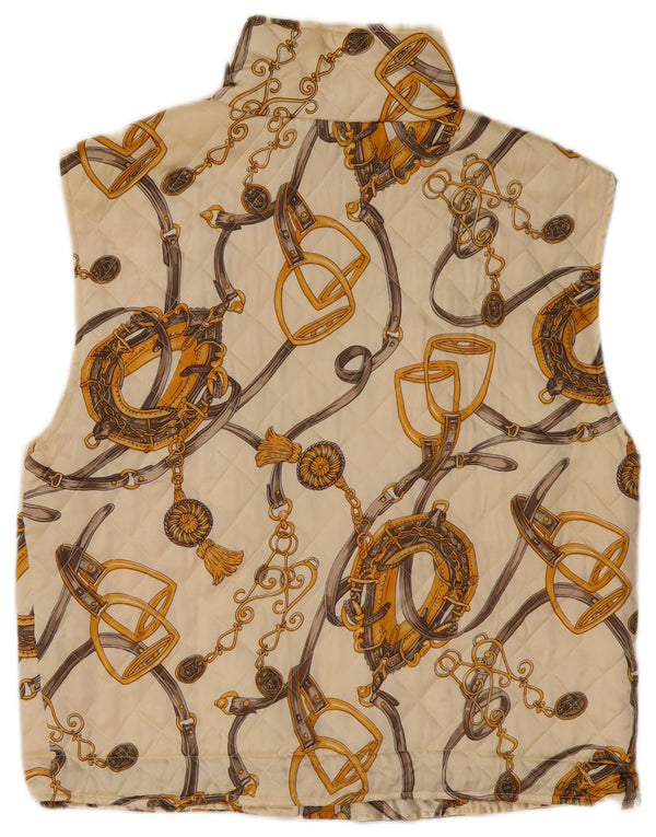 VINTAGE Womens Abstract Pattern Quilted Gilet UK 14 Large Off White Silk