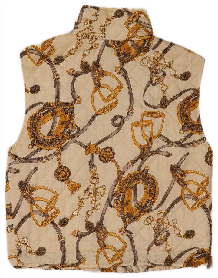 VINTAGE Womens Abstract Pattern Quilted Gilet UK 14 Large Off White Silk