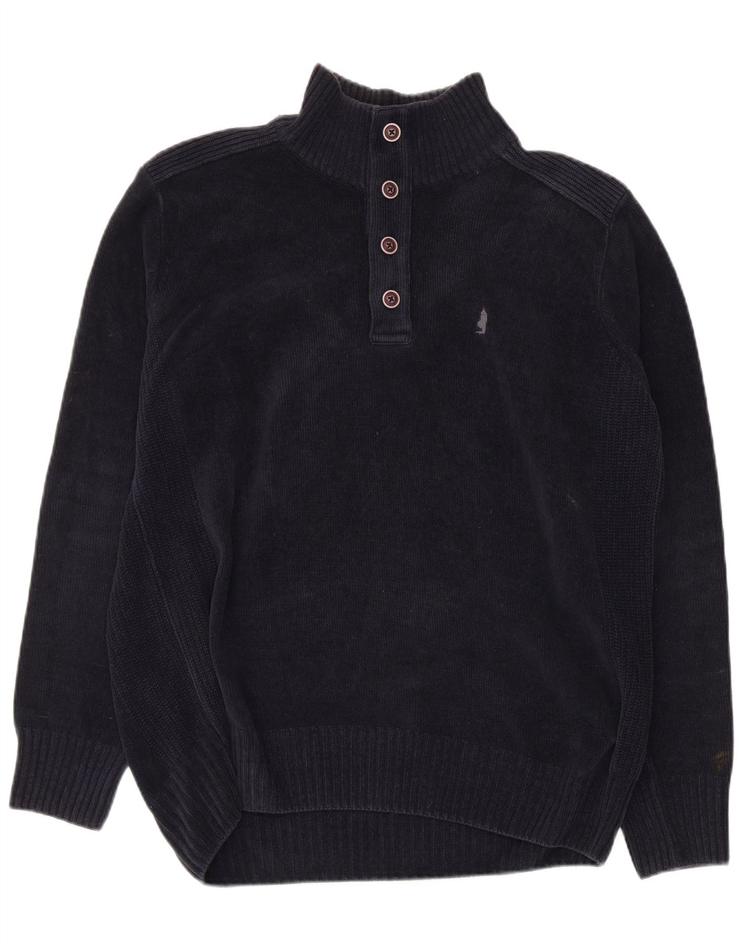 MARLBORO CLASSICS Mens Button Neck Jumper Sweater Large Navy Blue Cotton