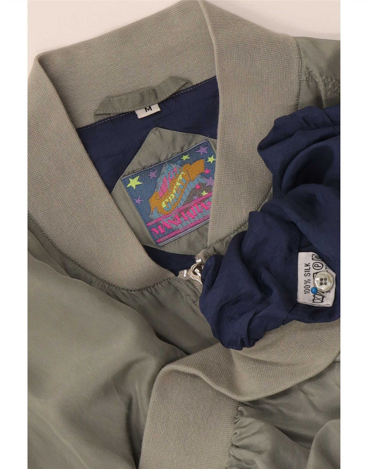 Manhattan Mens Bomber Jacket UK 38 Medium Grey Silk