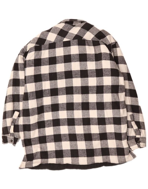 VINTAGE Mens Flannel Shirt 3XL Black Gingham Cotton
