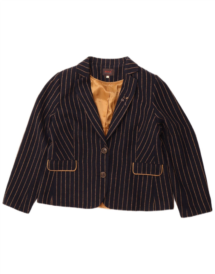 AVOCA Womens Oversized 2 Button Blazer Jacket UK 4 XS Navy Blue Striped