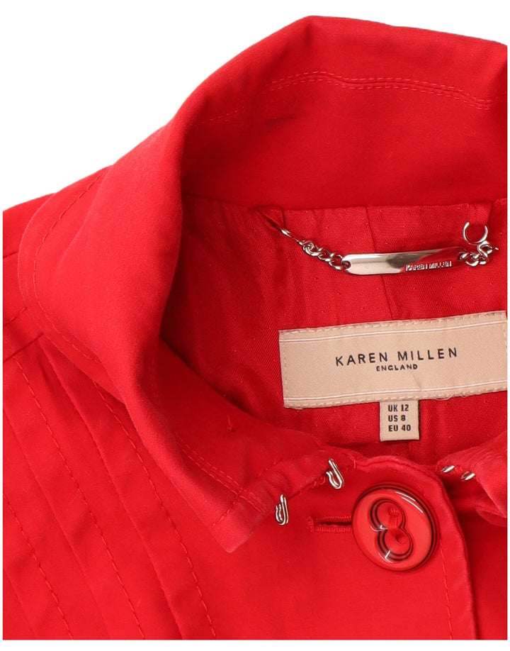 KAREN MILLEN Womens Overcoat UK 12 Medium Red Cotton
