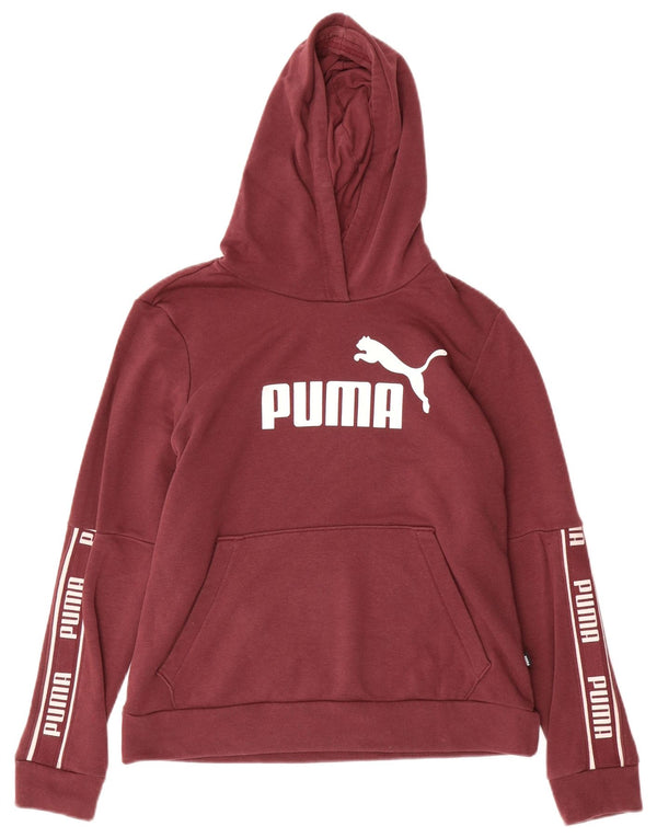 PUMA Womens Graphic Hoodie Jumper UK 14 Medium Burgundy Cotton