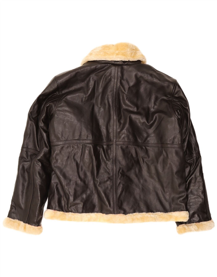 VINTAGE Mens Shearling Jacket UK 50 5XL Brown Leather