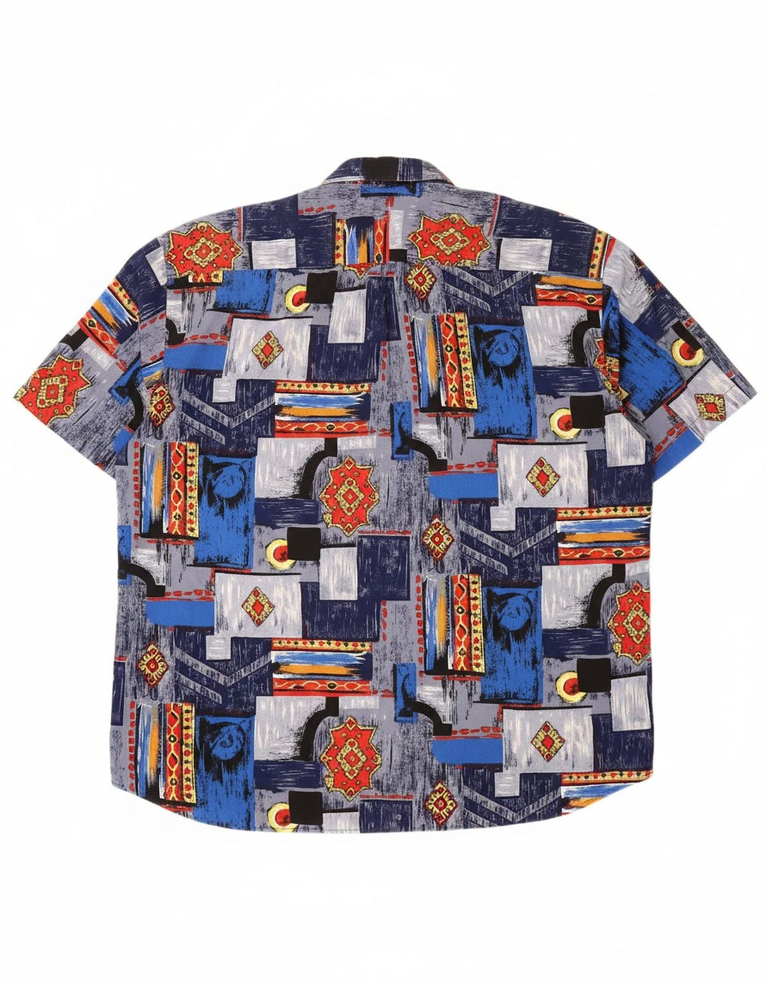 VINTAGE Mens Abstract Pattern Short Sleeve Shirt XL Blue