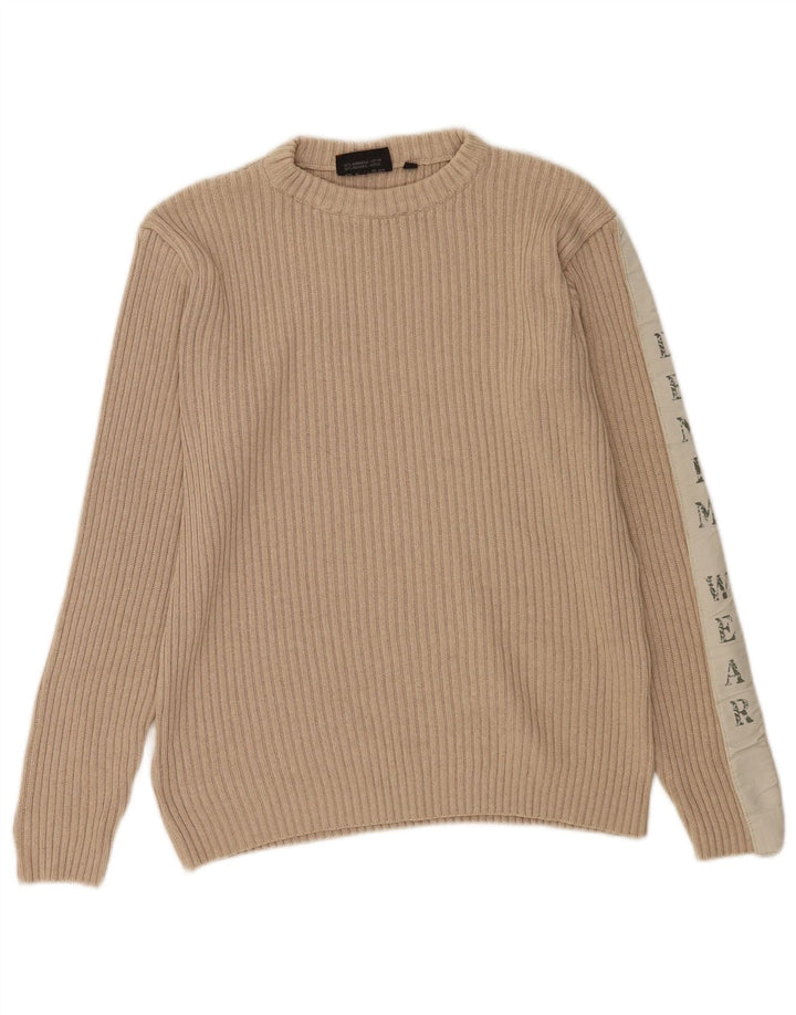 Southern Mens Graphic Crew Neck Jumper Sweater Medium Beige Colourblock