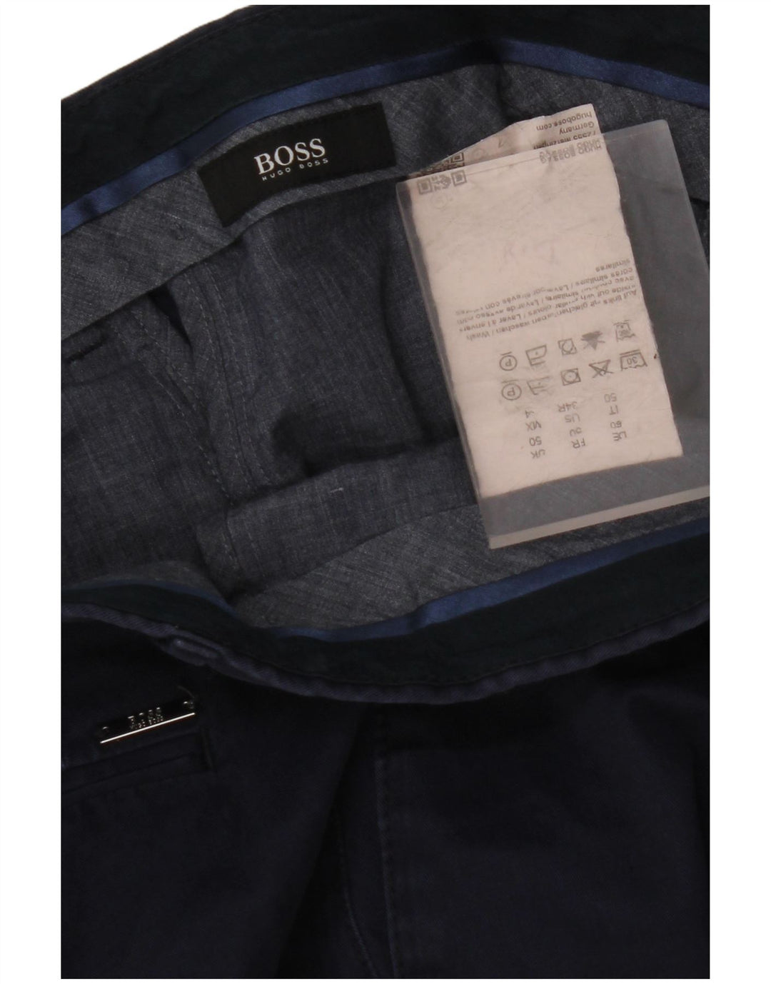 HUGO BOSS Mens Slim Chino Trousers EU 50 Large W34 L32 Navy Blue Cotton