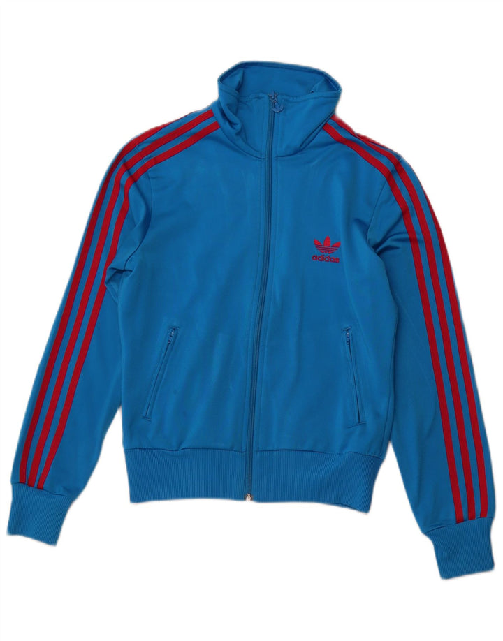 Adidas Womens Graphic Tracksuit Top Jacket EU 36 Small Blue Polyester
