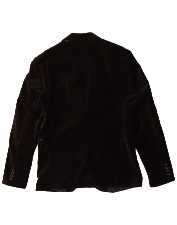 Zara Mens 2 Button Velour Blazer Jacket EU 50 Medium Brown Polyester