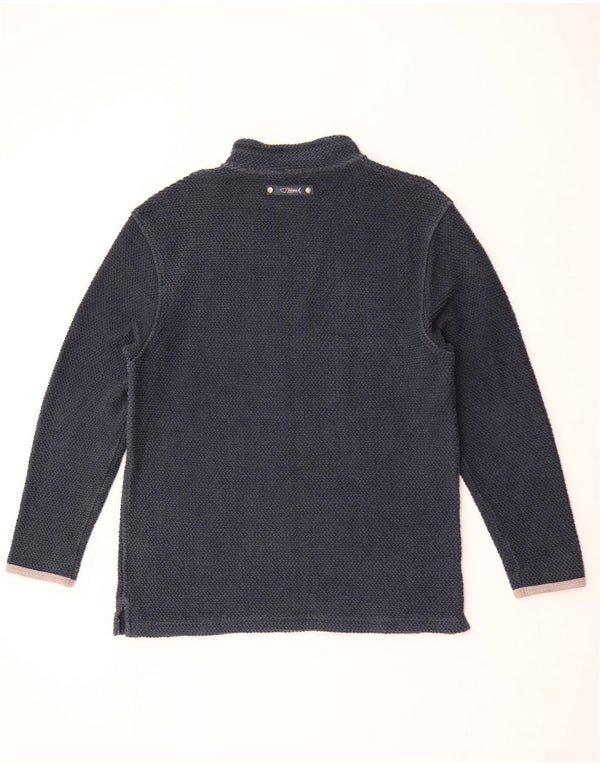 Weird Fish Mens Zip Neck Top 3/4 Sleeve Large Navy Blue Cotton