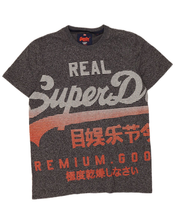 Superdry Mens Graphic T-Shirt Top XL Grey Flecked Cotton
